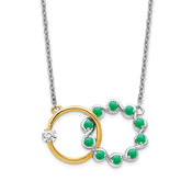 14k Two-tone Emerald and Diamond Interlocked Rings 18 inch Necklace
