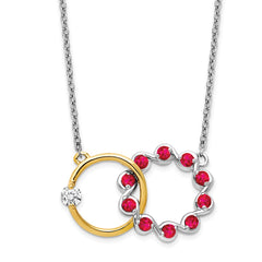 14k Two-tone Ruby and Diamond Interlocked Rings 18 inch Necklace