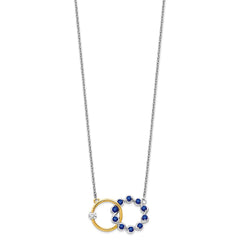 14k Two-tone Sapphire and Diamond Interlocked Rings 18 inch Necklace