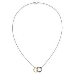 14k Two-tone Sapphire and Diamond Interlocked Rings 18 inch Necklace