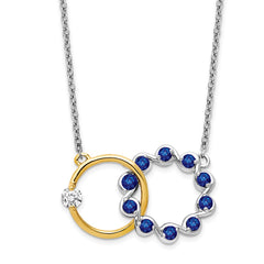 14k Two-tone Sapphire and Diamond Interlocked Rings 18 inch Necklace