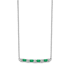 14k White Gold Octagon Emerald and Diamond 18 inch Bar Necklace