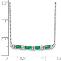 14k White Gold Octagon Emerald and Diamond 18 inch Bar Necklace