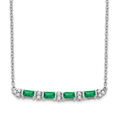 14k White Gold Octagon Emerald and Diamond 18 inch Bar Necklace
