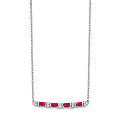14k White Gold Octagon Ruby and Diamond 18 inch Bar Necklace