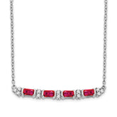 14k White Gold Octagon Ruby and Diamond 18 inch Bar Necklace