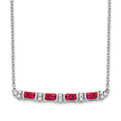 14k White Gold Octagon Ruby and Diamond 18 inch Bar Necklace