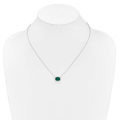 14k White Gold 10x8mm Oval Lab Created Emerald and Diamond Halo East-West 18 inch Necklace