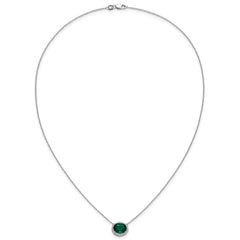 14k White Gold 10x8mm Oval Lab Created Emerald and Diamond Halo East-West 18 inch Necklace