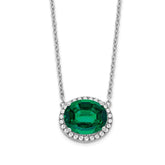 14k White Gold 10x8mm Oval Lab Created Emerald and Diamond Halo East-West 18 inch Necklace
