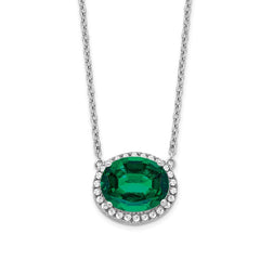 14k White Gold 10x8mm Oval Lab Created Emerald and Diamond Halo East-West 18 inch Necklace