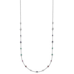 14k White Gold Ruby/Sapph/Emerald/Wht. Topaz 18in. Station Necklace