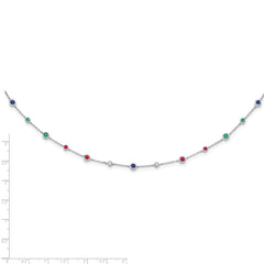 14k White Gold Ruby/Sapph/Emerald/Wht. Topaz 18in. Station Necklace