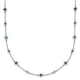 14k White Gold Ruby/Sapph/Emerald/Wht. Topaz 18in. Station Necklace