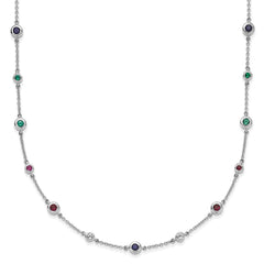 14k White Gold Ruby/Sapph/Emerald/Wht. Topaz 18in. Station Necklace