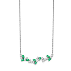 14k White Gold Marquise Emerald and Diamond 18 inch Floral Bar Necklace