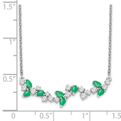14k White Gold Marquise Emerald and Diamond 18 inch Floral Bar Necklace