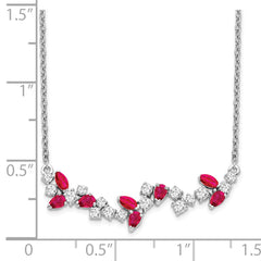14k White Gold Marquise Ruby and Diamond 18 inch Floral Bar Necklace
