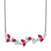 14k White Gold Marquise Ruby and Diamond 18 inch Floral Bar Necklace