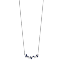 14k White Gold Marquise Sapphire and Diamond Floral 18 inch Bar Necklace