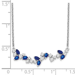 14k White Gold Marquise Sapphire and Diamond Floral 18 inch Bar Necklace