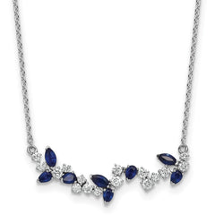 14k White Gold Marquise Sapphire and Diamond Floral 18 inch Bar Necklace