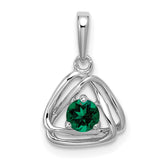 14k White Gold Created Emerald Triangle Pendant