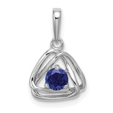 14k White Gold Created Sapphire Triangle Pendant