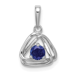 14k White Gold Created Sapphire Triangle Pendant