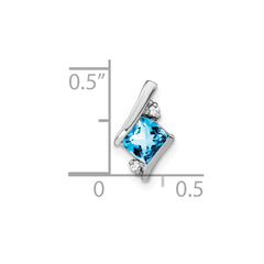 14K White Gold Cushion Blue Topaz and Diamond Chain Slide