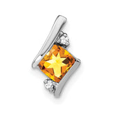 14K White Gold Cushion Citrine and Diamond Chain Slide
