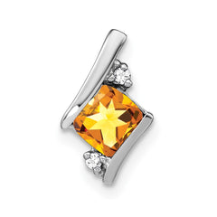 14K White Gold Cushion Citrine and Diamond Chain Slide