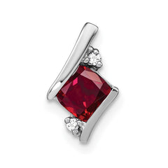 14K White Gold Cushion Cr. Ruby and Diamond Chain Slide