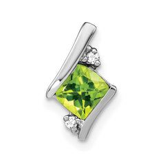 14K White Gold Cushion Peridot and Diamond Chain Slide