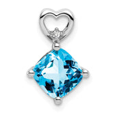 14k White Gold Blue Topaz and Diamond Heart Chain Slide