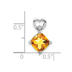 14k White Gold Citrine and Diamond Heart Chain Slide
