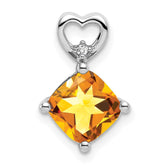 14k White Gold Citrine and Diamond Heart Chain Slide