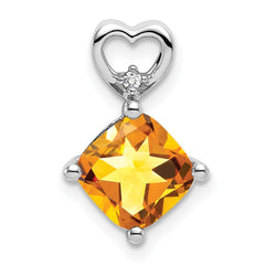 14k White Gold Citrine and Diamond Heart Chain Slide