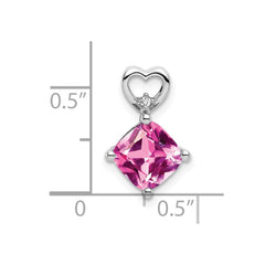 14k White Gold Created Pink Sapphire and Diamond Heart Chain Slide
