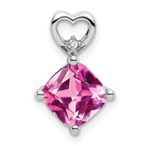 14k White Gold Created Pink Sapphire and Diamond Heart Chain Slide