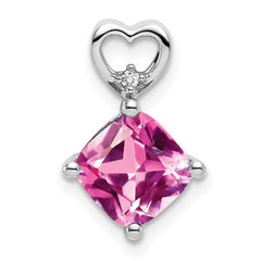 14k White Gold Created Pink Sapphire and Diamond Heart Chain Slide