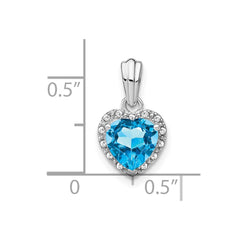 Sterling Silver Rhodium-plated Blue Topaz and Diamond Pendant - 2