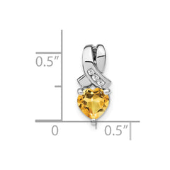 Sterling Silver Rhodium-plated Citrine and Diamond Pendant - 2