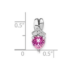 Sterling Silver Rhod-plated Created Pink Sapphire/Diamond Pendant - 5