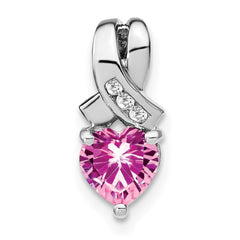 Sterling Silver Rhod-plated Created Pink Sapphire/Diamond Pendant - 5