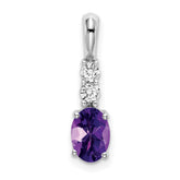 14k White Gold Oval Amethyst and Diamond Pendant
