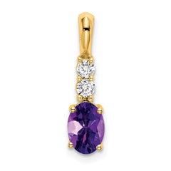 14K Oval Amethyst and Diamond Pendant - 2