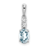 14k White Gold Oval Aquamarine and Diamond Pendant