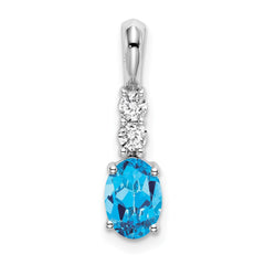 14k White Gold Oval Blue Topaz and Diamond Pendant - 4
