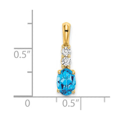 14K Oval Blue Topaz and Diamond Pendant - 2